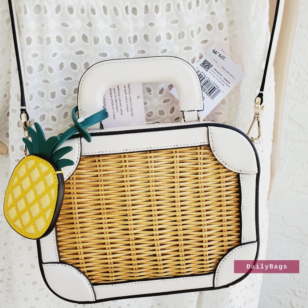 BEAUTIFUL NWT KATE SPADE TRUNK CROSSBODY WICKER PARCHMENT PSY PINEAPPLE - Picture 7 of 7